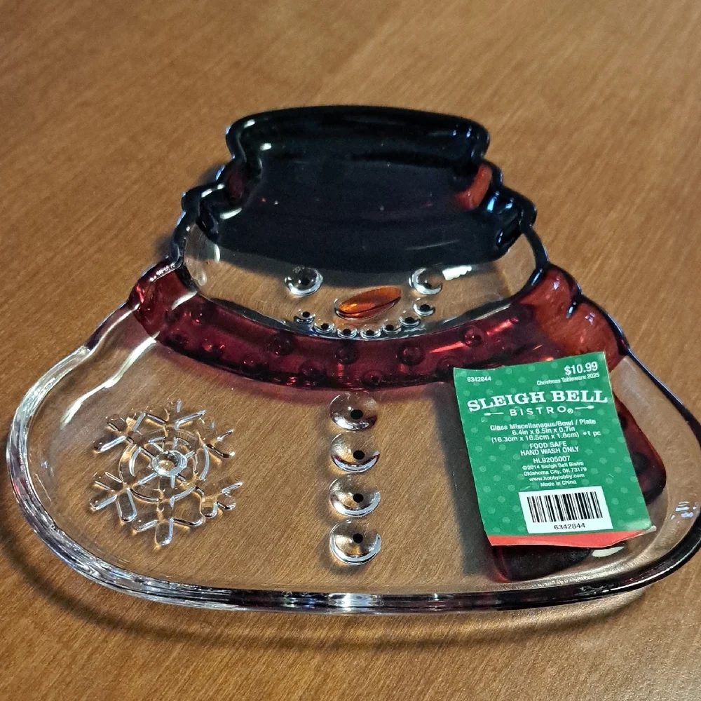 Snowman Shaped Glass Plate 6.4 X 6.5 X 0.7" - Picture 1 of 4